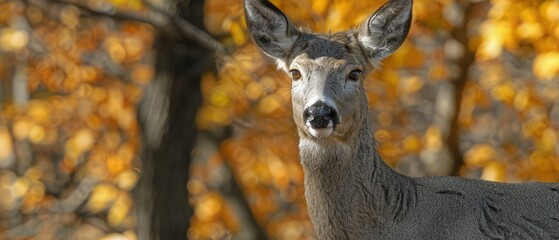 Wall Mural - a clear photo of a deer in a yellow-leafed forest