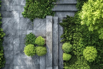 Wall Mural - Garden with stone walkway and steps