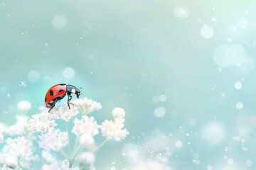 Ladybug on a Dew-Covered Leaf in a Dreamy Green Garden. Beautiful simple AI generated image in 4K, unique.