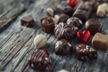 Poster - Table full of assorted chocolates, including hearts and other shapes