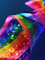 Poster - Colorful ribbon with rainbow pattern is shown in blurry image