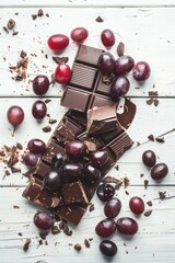 Wall Mural - Chocolate bar with few pieces of chocolate on top of it