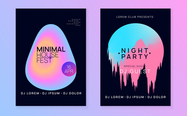 Wall Mural - Electro Flyer. Fun Disco Poster. Techno And Show Shape. Graphic Background For Brochure Layout. Jazz Glitch For Presentation. Pink And Blue Electro Flyer