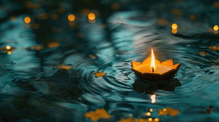 Wall Mural - candle is floating on surface of body of water