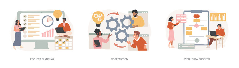 Poster - Business process isolated concept vector illustration set.