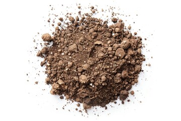 Poster - A small mound of dirt sits on a clean white surface, suitable for use in illustrations about nature, environment, or simple design elements
