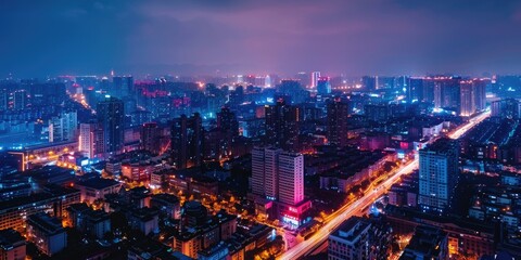 Wall Mural - city at night with many lights on