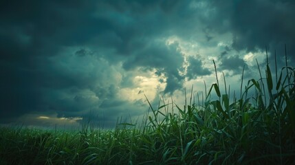 Wall Mural - field of tall grass is covered in dark clouds