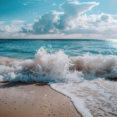 Poster - Ocean Waves Crashing on Sandy Beach