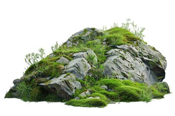 Poster - A large rock covered in green plants and grass, perfect for nature and outdoors scenes