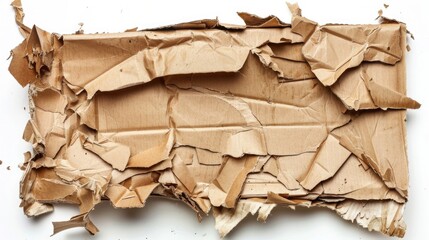 Poster - A close-up shot of torn cardboard pieces scattered on a white surface