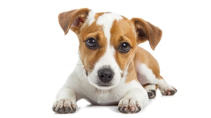 Wall Mural - 8 year old Jack Russell Terrier puppy on white background