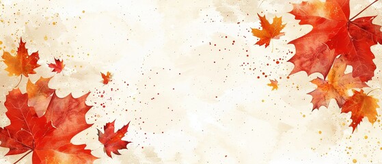 Canvas Print -  Red and orange maple leaves in watercolor on white background