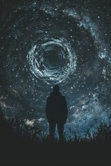 Wall Mural - Person stands in middle of dark field of stars