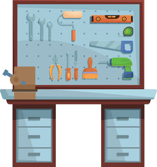 Wall Mural - Interior of a carpentry workshop with a tool board organizing different tools