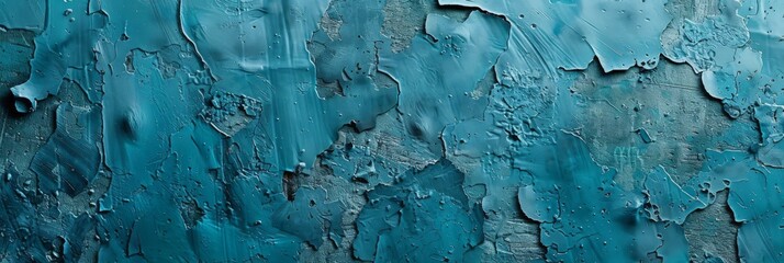 Wall Mural - A detailed view of weathered blue paint peeling off an old wall, revealing a textured and worn surface