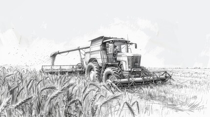 Canvas Print - Farm tractor is in middle of field of wheat