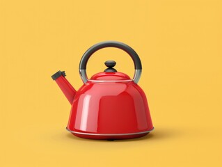 Sticker - Red tea kettle sits on yellow background