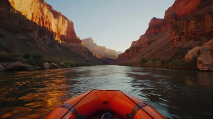 Canvas Print - Raft is floating down river in Grand Canyon