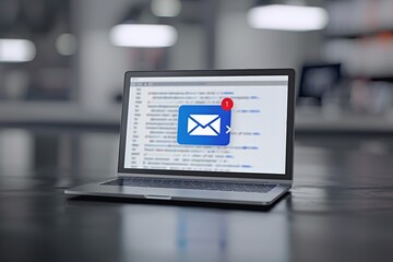 Poster - Laptop screen displaying email interface for sending and receiving messages efficiently