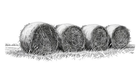 Sticker - Drawing of four hay bales in field