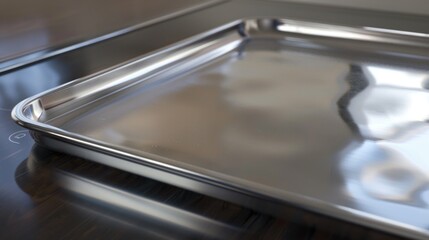 Sticker - Shiny silver pan sits on wooden table