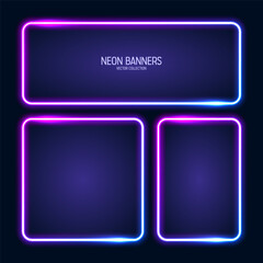 Wall Mural - glowing neon banners, illuminated colorful square frames. shiny vibrant border, glow effect. blue vi