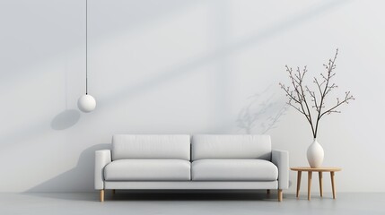 A modern minimalist living room with a clean-lined sofa and a low-profile coffee table emphasizing the beauty of simplicity and open space Illustration, Image, , Minimalism,