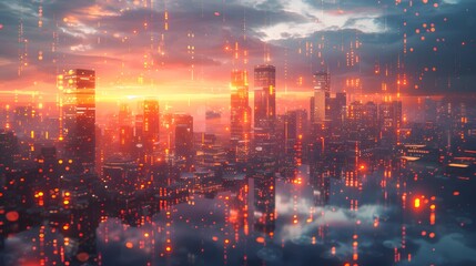 Poster - a cityscape with a sunset in the background - generative ai