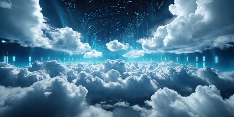 Wall Mural - An abstract, digital artwork conceptualizing cloud computing security, technology background.