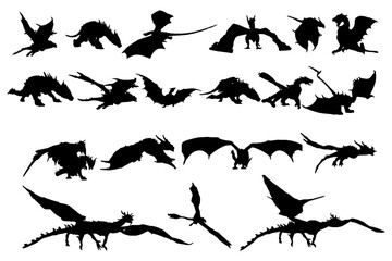 Wall Mural - Set of vector dragon silhouette. Stock illustration.