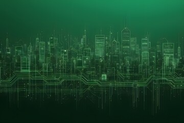 Wall Mural - An abstract, wallpaper-esque image featuring a green circuit board cityscape.