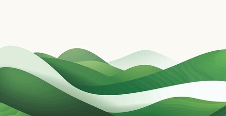 Poster - green background, white space green waves, green hills, simple shape of hill with green grass, white