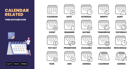 Fototapete - calendar related thin outline icon vector design good for web and mobile app