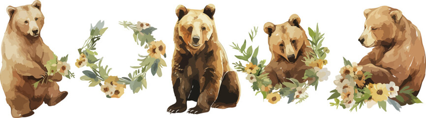 Wall Mural - boho bear watercolor clipart