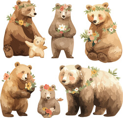 Wall Mural - boho bear watercolor clipart