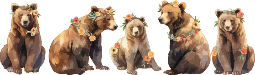 Wall Mural - boho bear watercolor clipart