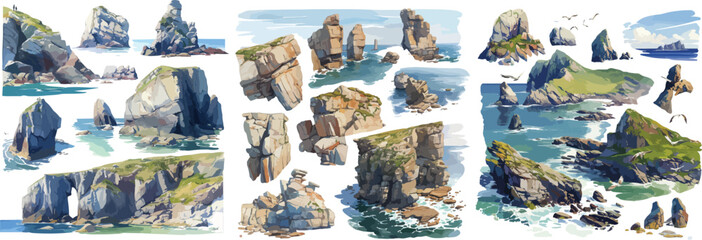 British Coastal Cliff watercolor clipart