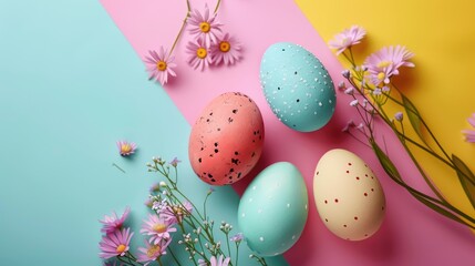 Wall Mural - Colorful Easter Eggs on Colorful Background for Holiday Celebration