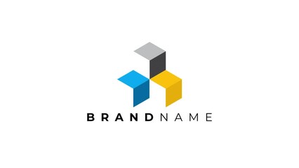 logo animation of 3D 3 Dimensional stacked 3 cube with flat shadow style 