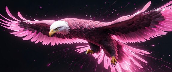 Wall Mural - pink concept flying eagle with light trail effect futuristic particles background design backdrop