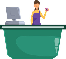 Poster - Young cashier is standing at the cash desk, holding a credit card