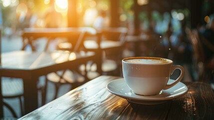 Poster - Coffee Cup on Table with Latte in Cafe with Vintage Tone