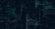 © vectorfusionart - Image of binary and text data processing over grid on black background