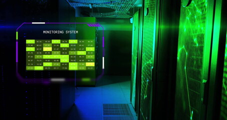 Poster - Image of interface monitoring system over server room and yellow networks