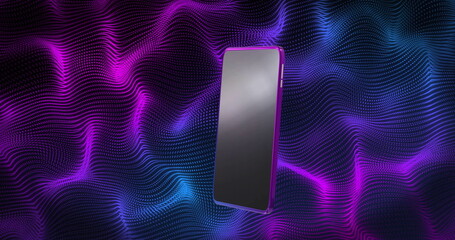 Poster - Image of smartphone over colourful shapes on black background