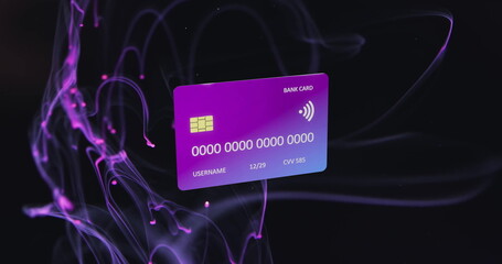 Poster - image of credit card over light trails on black background