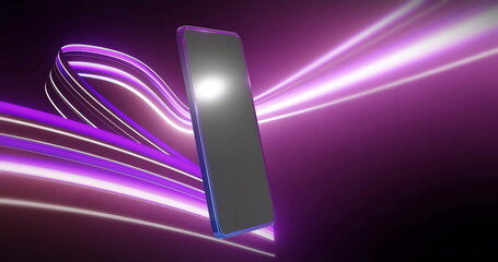 Poster - Image of smartphone over light shapes on black background