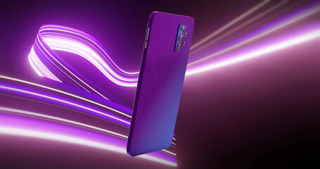 Poster - Image of smartphone over light shapes on black background