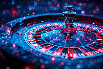 Casino roulette wheel with a ball spinning around, symbolizing the excitement and chance of gambling